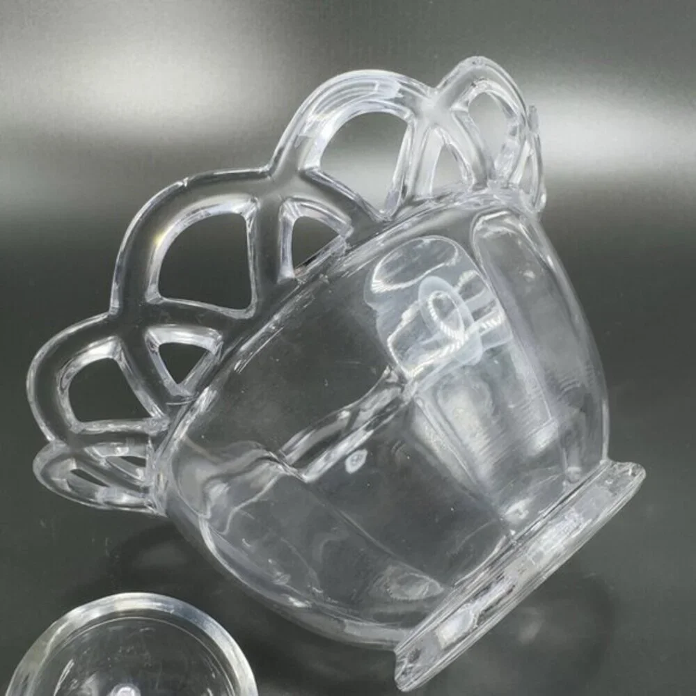 Vintage Imperial Glass‎ Clear Lace Edge Mayonnaise Bowl With Spoon Set Glass VTG
